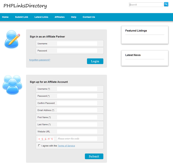 php affiliates module Registration Forms