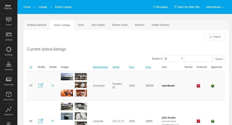 php boat classifieds script User Listings Moderation