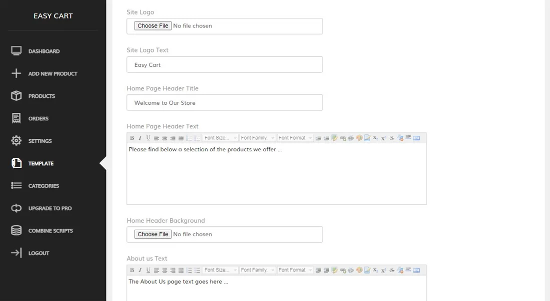 php cart script Editing the template elements