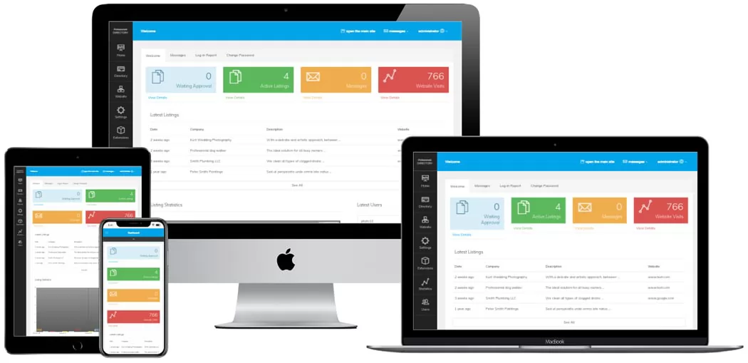 demo of the administration panel of the Professionals Directory script