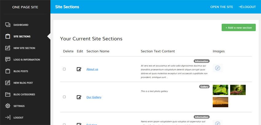 manage site sections php cms script